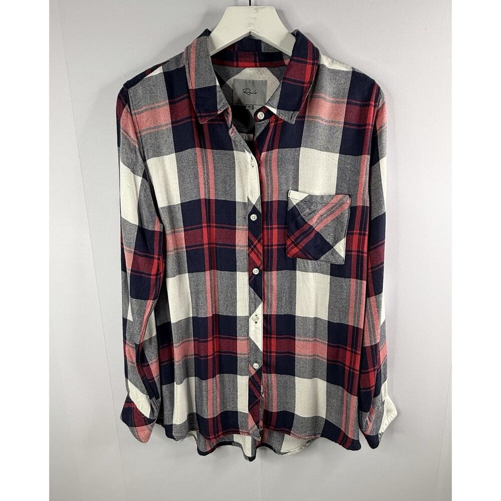 Rails Hunter Plaid Shirt Top Womens Sz M Plaid $188 Western Rustic Outdoor Rayon